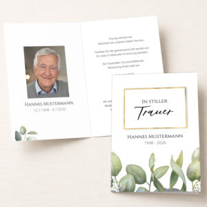 Produktfoto der personalisierbaren Trauer Danksagung „Wildblumen“. Das liebevoll gestaltete Aquarellmotiv mit bunten Wildblumen steht für Dankbarkeit, Wertschätzung und die Erinnerung an gemeinsam verbrachte Momente. Die Danksagungskarte eignet sich, um sich nach der Trauerfeier oder Beerdigung für Anteilnahme, tröstende Worte, Blumen und Unterstützung zu bedanken. Sie kann mit eigenen Fotos, persönlichen Texten und individuellen Daten personalisiert werden.
