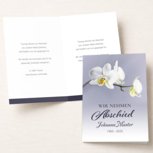 Personalisierbare Trauerkarte mit weißer Orchidee als Klappkarte