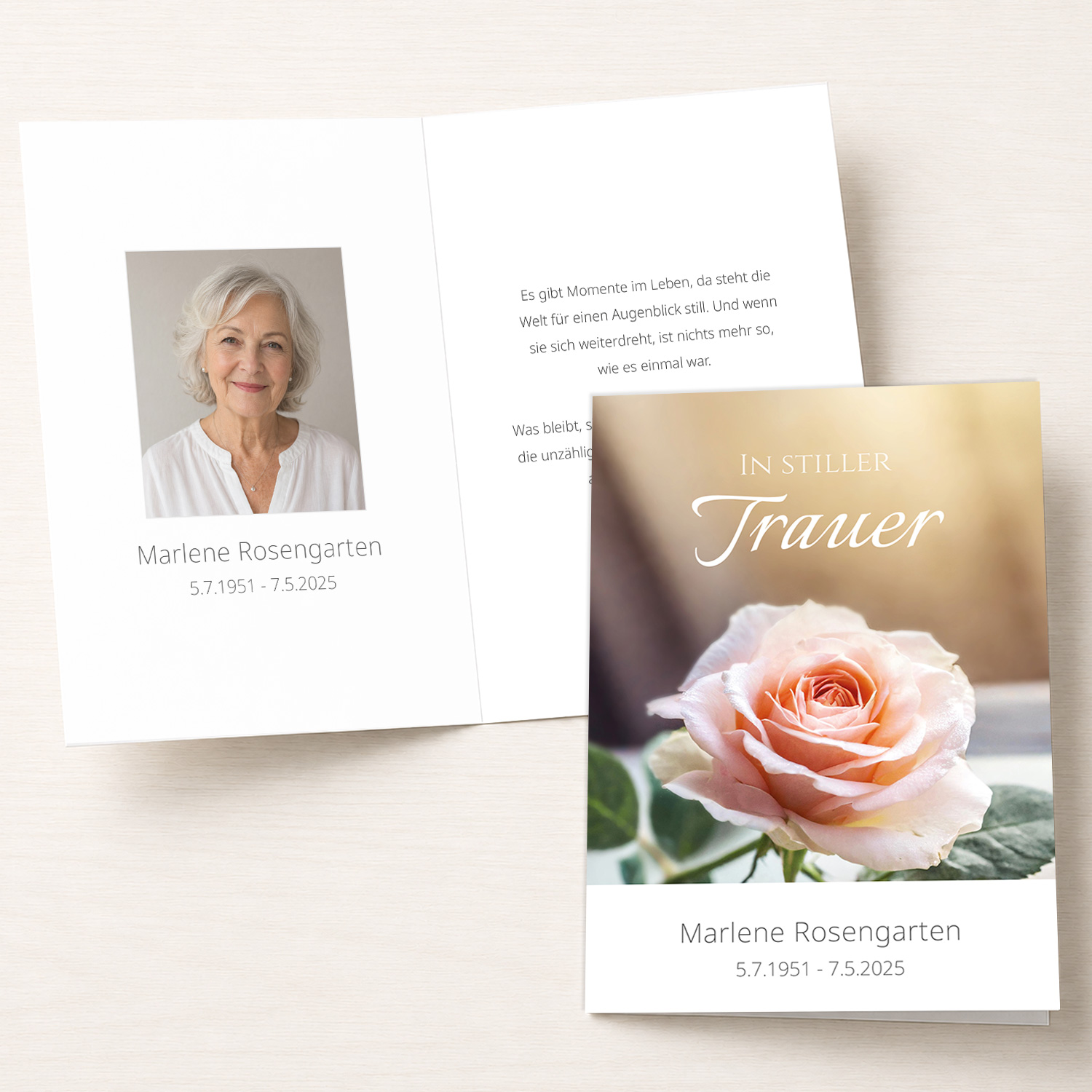 Personalisierbare Trauerkarte mit Rose als Klappkarte