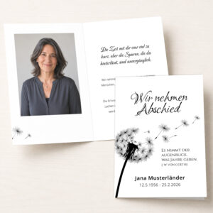 Personalisierbare Trauerkarte mit Pusteblume als Klappkarte