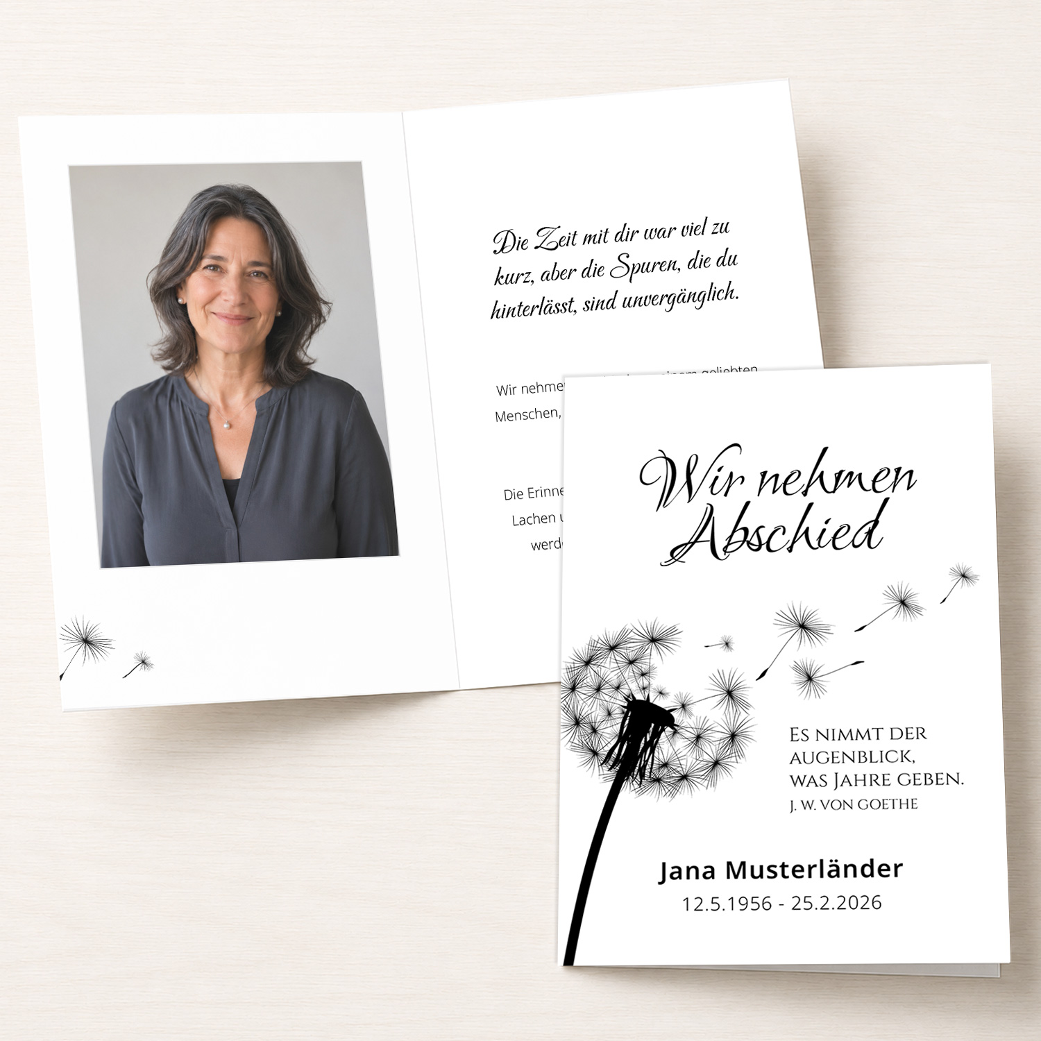 Personalisierbare Trauerkarte mit Pusteblume als Klappkarte