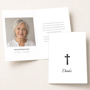 Personalisierbare Trauer Danksagung mit christlichem Kreuz als Klappkarte