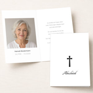 Personalisierbare Trauer Danksagung mit christlichem Kreuz als Klappkarte